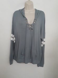 Hippie Rose Women's Lace Up Gray Blue Hoodie